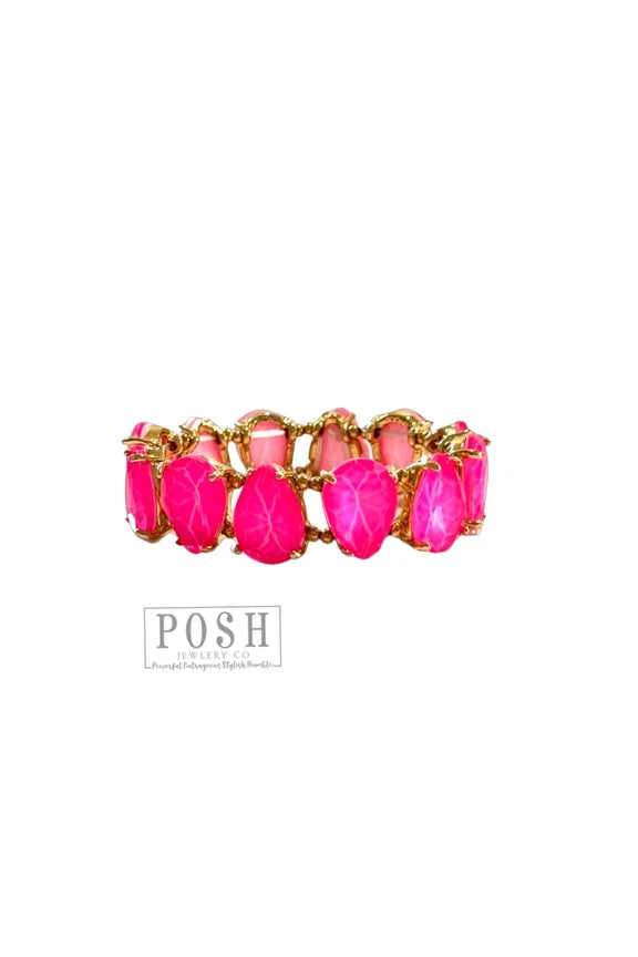 Posh By Pink Panache Neon Fuchsia Teardrop Rhinestone Bracelet