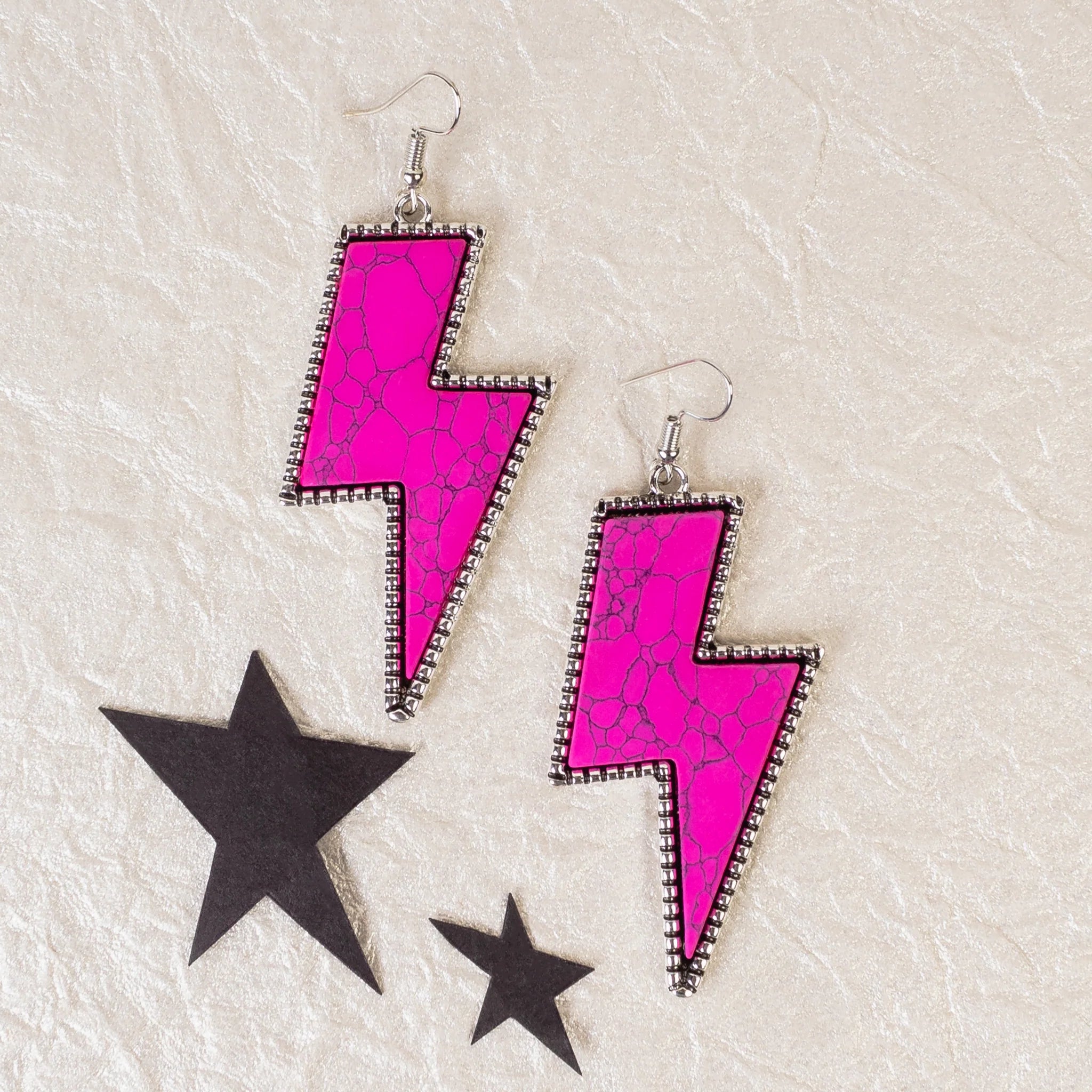 Squash Blossom Fuchsia Lightning Bolt Earrings