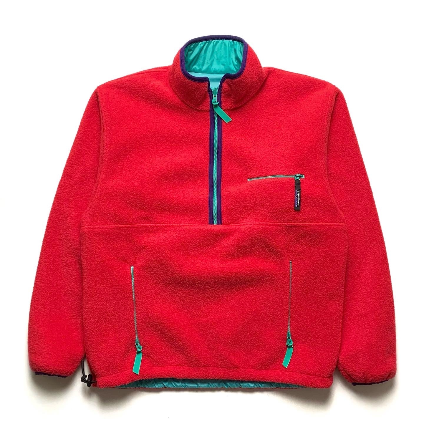 1990 Patagonia Reversible Glissade Pullover, Lobster & Aqua (L)