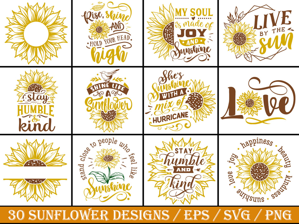 Download Sunflower Svg Bundle 30 Designs Sunflowers Svg Half Sunflower Sunfl Mybundle1