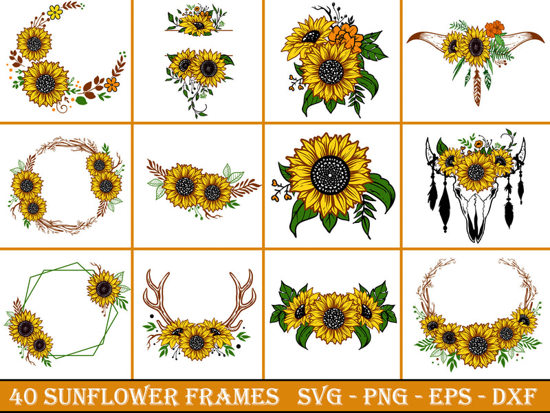 Download Sunflower Frames Svg Bundle 40 Designs Sunflower Svg Flower Svg Mon Mybundle1