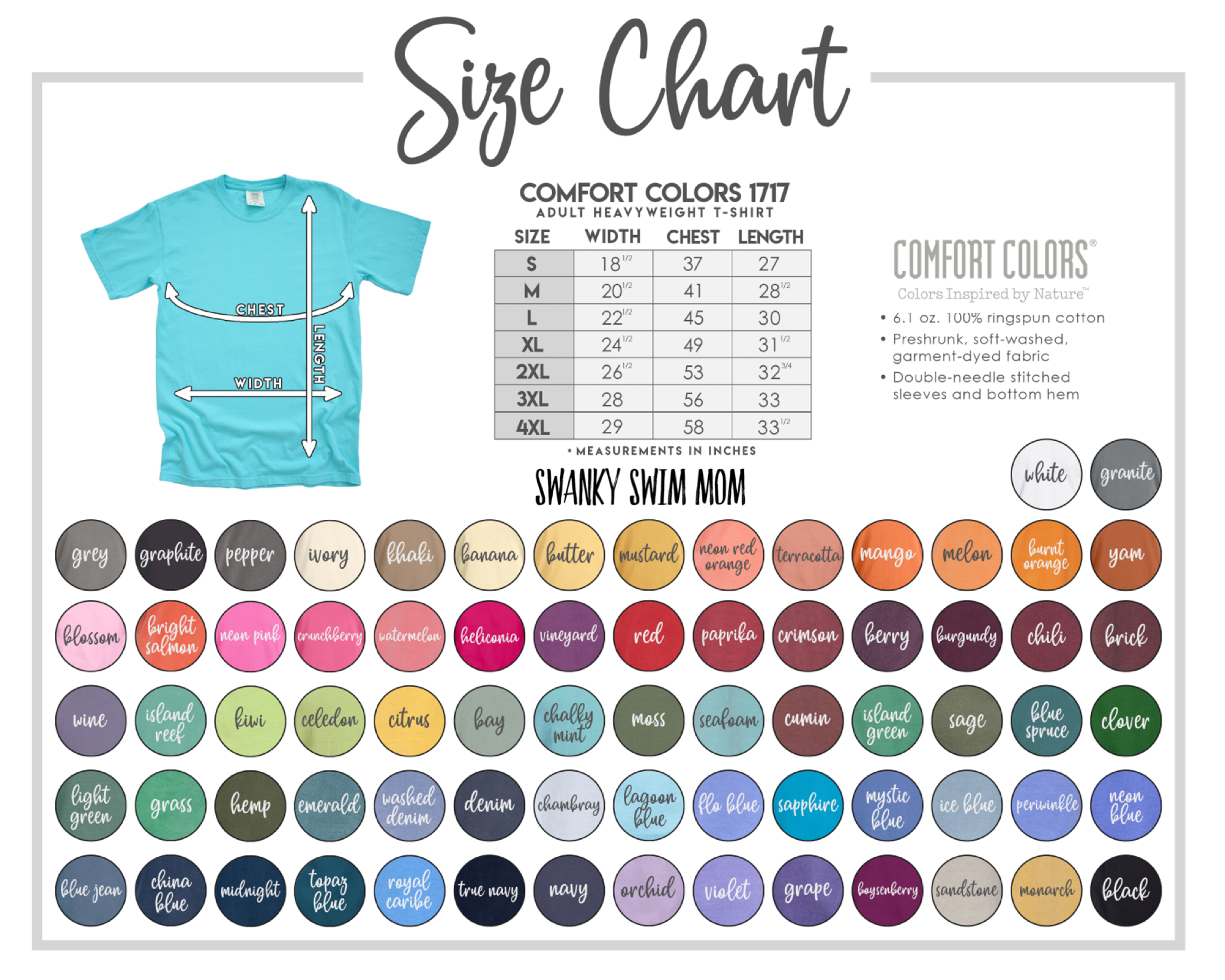 Comfort Colors Size and color chart