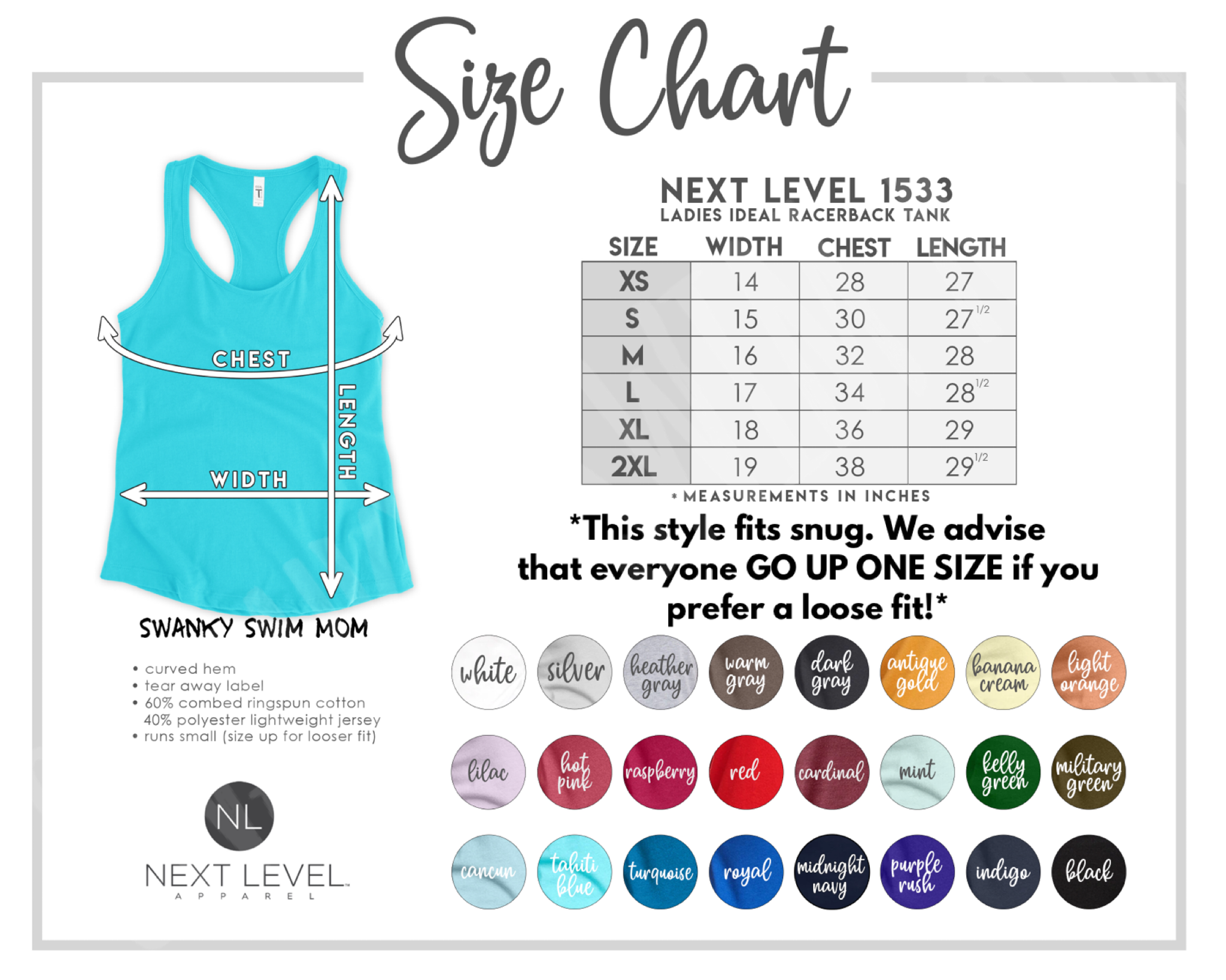 Color and Size Chart – SwankySports