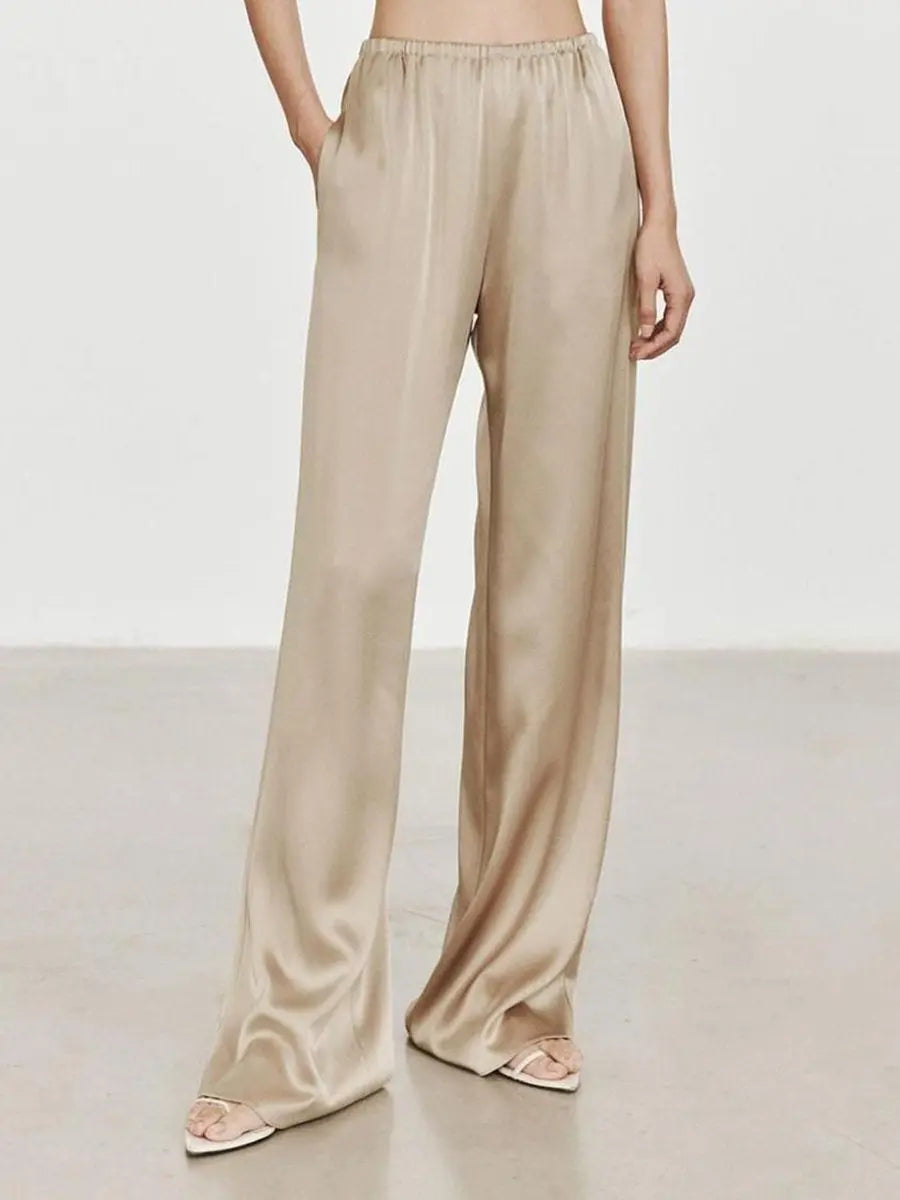 High Waist Satin Wide Leg Pants
