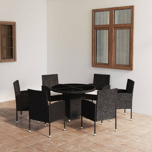 Set mobilier de grădină, 7 piese, negru, poliratan