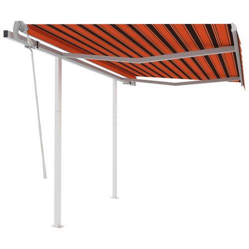 Copertină retractabilă manual, stâlpi portocaliu/maro 3,5x2,5 m