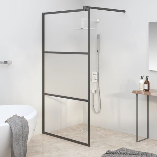 Perete cabină duș walk-in negru 100x195 cm sticlă ESG semi-mată