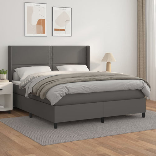 Pat box spring cu saltea, gri, 180x200 cm, piele ecologică