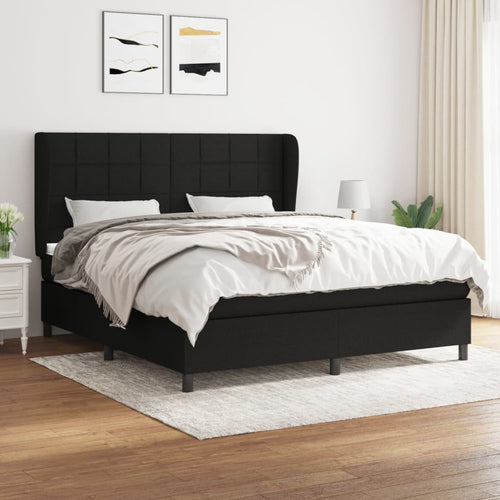 Pat box spring cu saltea, negru, 180x200 cm, catifea