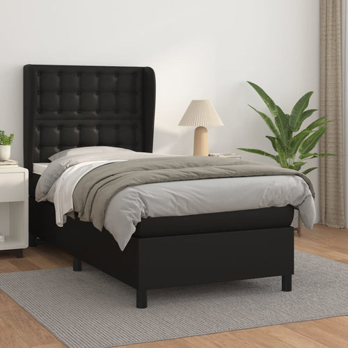 Pat box spring cu saltea, negru, 90x190 cm, piele ecologică