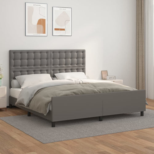 Cadru de pat cu tăblie, gri, 180x200 cm, piele ecologică