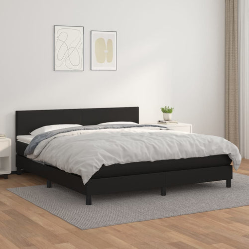 Pat box spring cu saltea, negru, 160x200 cm, piele ecologică