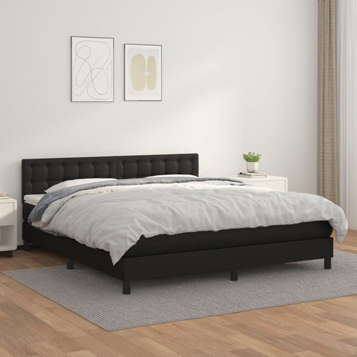 Pat box spring cu saltea, negru, 180x200 cm, piele ecologică