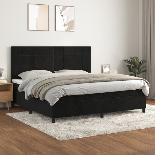 Pat box spring cu saltea, negru, 200x200 cm, catifea