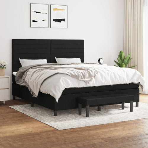 Pat box spring cu saltea, negru, 180x200 cm, catifea