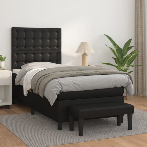 Pat box spring cu saltea, negru, 90x190 cm, piele ecologică