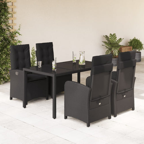 Set mobilier de grădină cu perne, 5 piese, negru, poliratan