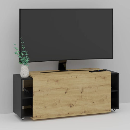 FMD Comodă TV, stejar artizanal & negru, 194,5x39,9x49,2 cm Lando