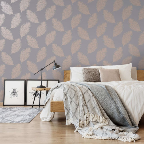 DUTCH WALLCOVERINGS Tapet "Fawning Feather", gri și aur roz