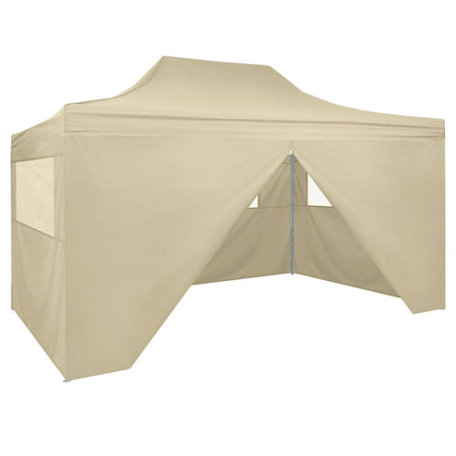 42513 Foldable Tent Pop-Up with 4 Side Walls 3x4,5 m Cream White Lando