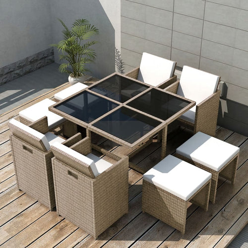 Set mobilier de exterior cu perne, 9 piese, bej, poliratan Lando