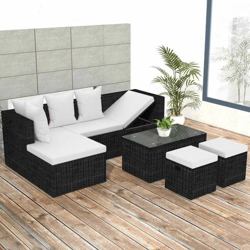 Set mobilier de grădină cu perne, 4 piese, negru, poliratan Lando