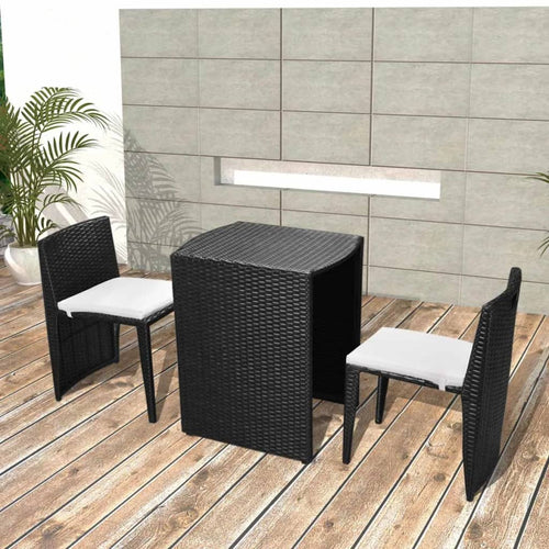 Set mobilier bistro cu perne, 3 piese, negru, poliratan Lando