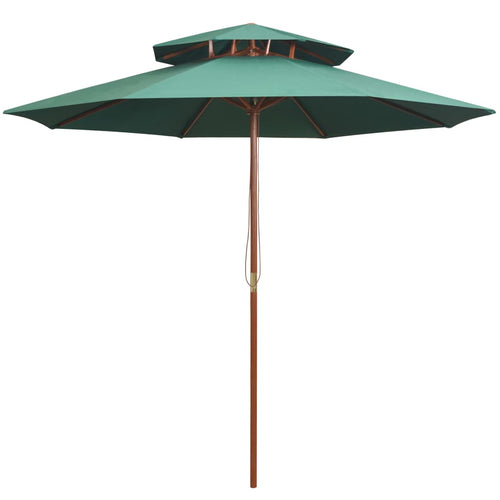 Umbrelă de soare dublă, 270x270 cm, stâlp de lemn, verde Lando