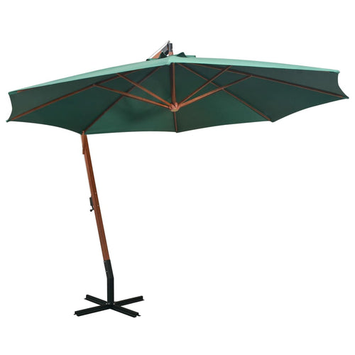 Umbrelă de soare suspendată 350 cm, stâlp din lemn, verde Lando