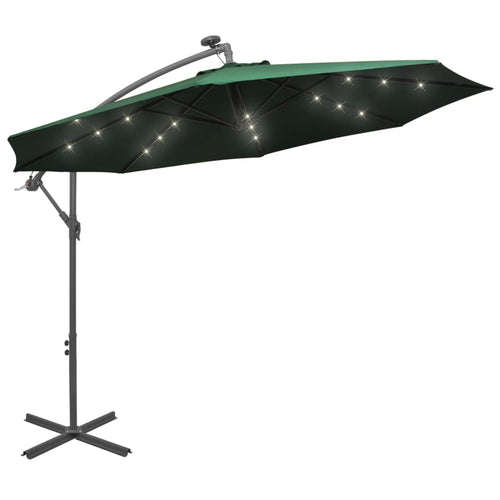 Umbrelă suspendată, iluminare LED, 300 cm, verde, stâlp metalic Lando