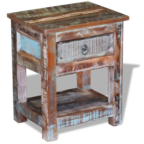 Masă laterală cu un sertar, 43x33x51 cm, lemn masiv reciclat Lando