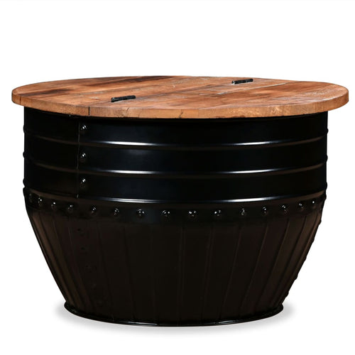 Măsuță de cafea în formă de butoi negru lemn masiv reciclat Lando