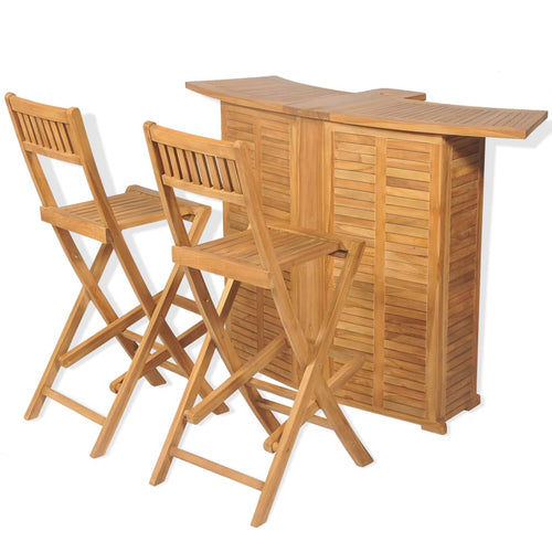 Set de bar cu scaune pliabile, 3 piese, lemn masiv de tec Lando