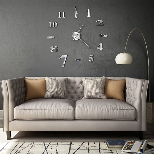 Ceas de perete 3D, argintiu, 100 cm, XXL, design modern Lando