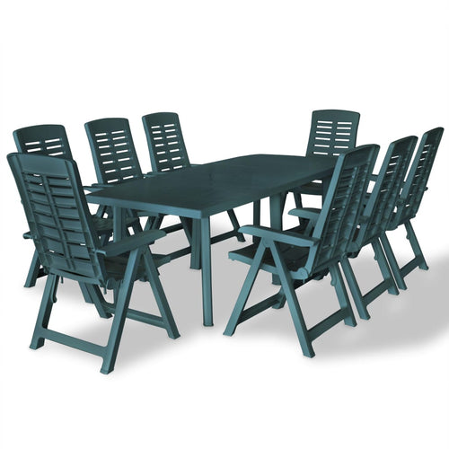 Set mobilier de exterior, 9 piese, verde, plastic