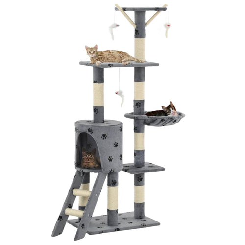 Ansamblu pisici stâlpi funie sisal, 138 cm imprimeu lăbuțe, gri Lando