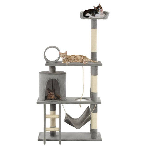 Ansamblu de joacă pisici, cu stâlpi funie sisal, 140 cm, gri Lando