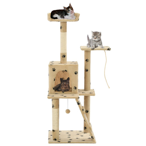 Ansamblu pisici, stâlpi funie sisal,120 cm bej, imprimeu lăbuțe Lando