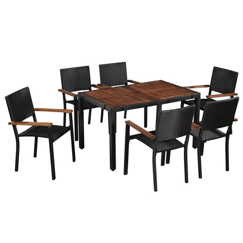 Set mobilier de exterior 7 piese negru, poliratan, lemn acacia Lando