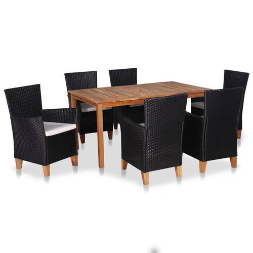 Set mobilier de exterior, 7 piese, negru și maro, poliratan Lando