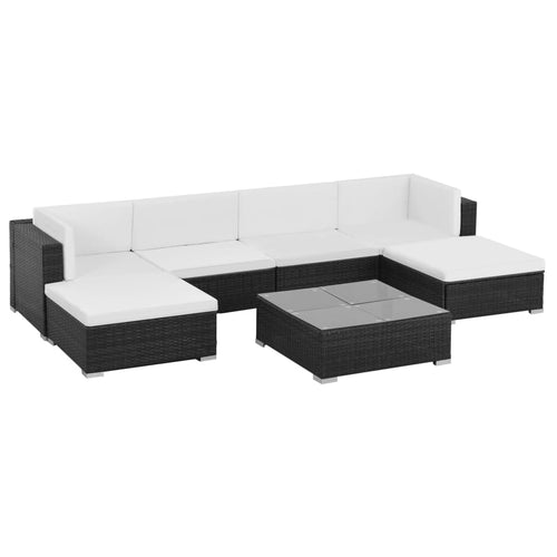 Set mobilier de grădină cu perne, 7 piese, negru, poliratan Lando