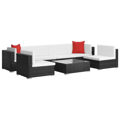 Set mobilier de grădină cu perne, 7 piese, negru, poliratan Lando