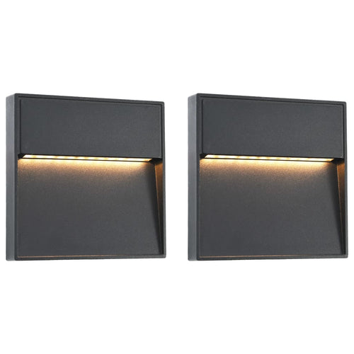 Lămpi de perete LED de exterior, 2 buc., negru, 3 W, pătrat Lando
