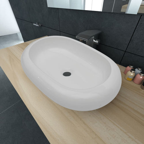 Chiuvetă ovală pentru baie din ceramică, Alb Lando
