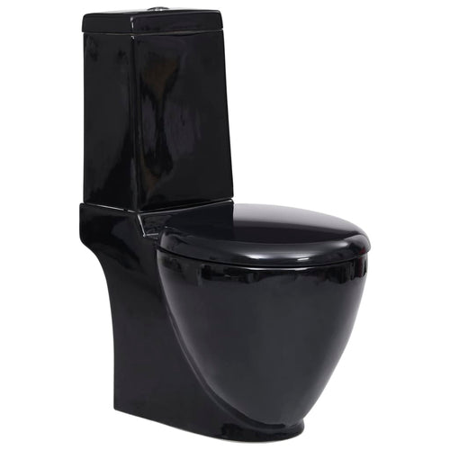 Vas WC toaletă de baie, negru, ceramică, rotund, flux inferior