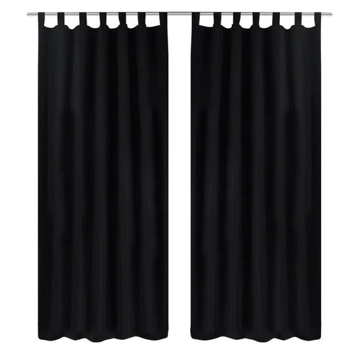 Draperii micro-satin cu bride, 2 buc, 140 x 175 cm, negru Lando