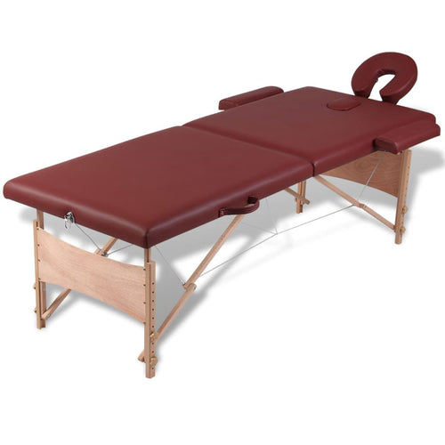 Masă masaj pliabilă, 2 zone, roșu, cadru de lemn Lando