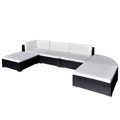 Set mobilier de grădină cu perne, 6 piese, negru, poliratan Lando