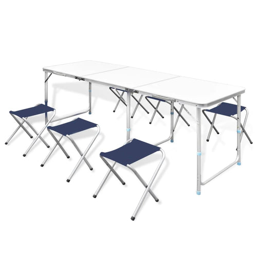 Set masă de camping pliabilă cu 6 scaune, reglabil, 180x60 cm Lando