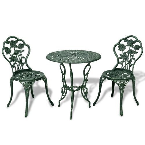 Set mobilier de bistro, 3 piese, verde, aluminiu turnat Lando